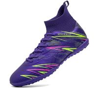 PiDaGlobal Scarpe da Calcio Uomo Donna con Tacchetti Scarpe da Calcetto TF Multitacchetti per Prato Artificiale Futsal Antiscivolo High Top Junior Allenamento Indoor Outdoor 45EU Viola