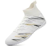 PiDaGlobal Scarpe da Calcio Uomo Donna con Tacchetti Scarpe da Calcetto TF Multitacchetti per Prato Artificiale Futsal Antiscivolo High Top Junior Allenamento Indoor Outdoor 39EU Bianco