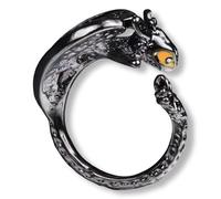 Pidak Anelli regolabili con drago - Design fantasy in zama, nero occhi gialli o argento occhi azzurri, stile ispirato a creature leggendarie (Black - Nero)