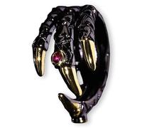 Pidak Anello regolabile artiglio di corvo o drago - Design dark fantasy nero e oro con pietra rossa, stile gotico potente e simbolico