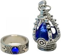 Pidak Collana e anello - Set delle streghe magiche con le gemme - Pendente collana 4X2,5 (BLU - Sayaka)