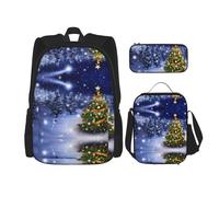 Pidgazdfgv Albero di Natale Inverno Zaino Bambino Ragazzi Ragazze Lunch Box Scuola Bookbag Set Secondaria Studente Studente Regalo