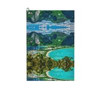 Pidgazdfgv Asciugamano verde Tropical Island Golf Club Clean Microfibra Tessuto Waffle Asciugamani Heavy Duty Moschettone Clip Regali