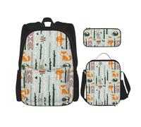 Pidgazdfgv Carino volpe orso uccello albero zaino bambino ragazzi ragazze Lunch box scuola bookbag set secondario studente universitario regalo