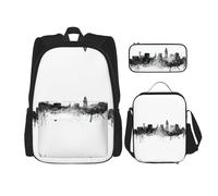 Pidgazdfgv City Skyline Zaino per bambini ragazzi ragazze Lunch Box scuola Bookbag Set secondaria Studente universitario regalo
