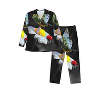 Pidgazdfgv Farfalla Coccinella Fiore Degli Uomini Pianura Pigiama Set Loungewear Set Pjs Set Regali Invernali Uomini San Valentino, Nero , XL