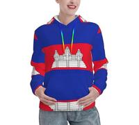 Pidgazdfgv Felpa con cappuccio da uomo in pile con bandiera della Cambogia Pullover Casual Felpa con cappuccio a contrasto con coulisse con tasca Kaola, Nero , L