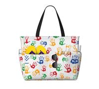 Pidgazdfgv Grande borsa da spiaggia colorata a forma di mano arcobaleno donna uomo borsa da piscina impermeabile borsa da viaggio vacanza borsa sportiva zaino da palestra