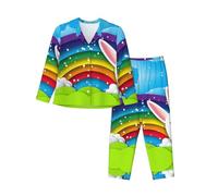 Pidgazdfgv Happy Easter Bunny Pigiama da donna Set pigiama da donna a maniche lunghe Loungewear Pjs Set biancheria da notte, Nero , S