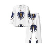 Pidgazdfgv Massachusetts Bandiera di Stato Degli Uomini Pianura Pigiama Set Loungewear Set Pjs Set Regali Invernali Uomini San Valentino, Nero , L