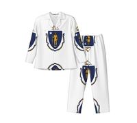 Pidgazdfgv Massachusetts Bandiera di Stato Degli Uomini Pianura Pigiama Set Loungewear Set Pjs Set Regali Invernali Uomini San Valentino, Nero , M