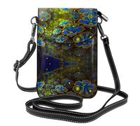 Pidgazdfgv Portafoglio a tracolla da donna in pelle con fiore dorato blu piccolo da viaggio borsa per telefono cellulare piccola borsa da viaggio