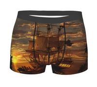 Pidgazdfgv Regalo di San Valentino Per Lui Barca Al Crepuscolo Mens Boxer Intimo Romantico Uomo Boxer Slip Comfort Morbido, Nero , XL