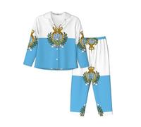 Pidgazdfgv Set pigiama da donna con bandiera di San Marino, set pigiama da donna, a maniche lunghe, abbigliamento da notte, Nero , S