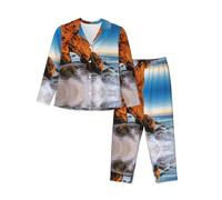 Pidgazdfgv Set pigiama da donna Malibu Beach Set pigiama da donna a maniche lunghe Loungewear Pjs Set biancheria da notte, Nero , XL