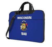 Pidgazdfgv Wisconsin, borsa per computer portatile con bandiera dello Stato, unisex, borsa a tracolla per computer portatile, borsa a tracolla per la stagione scolastica, Nero , 13 inch
