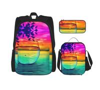 Pidgazdfgv Zaino colorato in vetro per bevande al tramonto per bambini ragazzi ragazze Lunch Box scuola Bookbag Set secondario studente universitario regalo