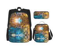 Pidgazdfgv Zaino con acqua pulita e paesaggio lago per bambini ragazzi ragazze lunch box scuola bookbag set secondario studente universitario regalo