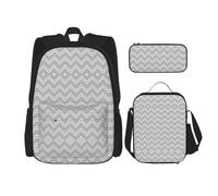 Pidgazdfgv Zaino grigio a righe per bambini ragazzi ragazze Lunch Box scuola Bookbag Set secondario studente universitario regalo