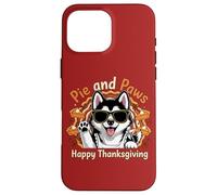 Pie and Paws Happy Thanksgiving Sweet Dog Husky Design Custodia per iPhone 16 Pro Max