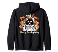 Pie And Paws Happy Thanksgiving Sweet Dog Husky Design Felpa con Cappuccio