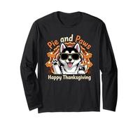 Pie And Paws Happy Thanksgiving Sweet Dog Husky Design Maglia a Manica