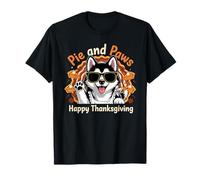 Pie And Paws Happy Thanksgiving Sweet Dog Husky Design Maglietta
