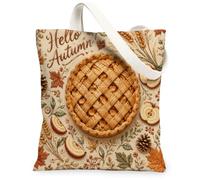 Pie Canvas Tote Bag per le donne, autunno foglie rustiche mele autunno arancione lavabile riutilizzabile borse estetiche per lo shopping, Arancione, 13x15 Inch