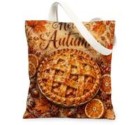 Pie Canvas Tote Bag per le donne, Autunno Rustico Foglie Arance Autunno Arancione Lavabile Riutilizzabile Piccole Borse Tote per Shopping Br, Arancione, 13x15 Inch