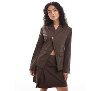 Pieces - Blazer sartoriale asimmetrico marrone con bottone martellato in coordinato M