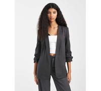 Pieces - Blazer sartoriale grigio gessato con maniche arricciate XS