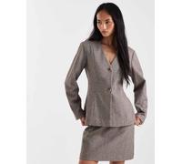 Pieces - Blazer sartoriale marrone chiaro testurizzato stretto in vita in coordinato-Neutro M