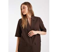 Pieces - Blazer sartoriale squadrato a maniche corte marrone cioccolato in coordinato S