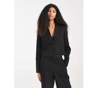 Pieces - Blazer taglio corto sartoriale nero in coordinato XS