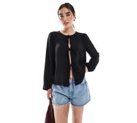 Pieces - Blusa allacciata sul davanti nera-Nero M