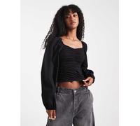 Pieces - Blusa nera arricciata a maniche lunghe-Nero S