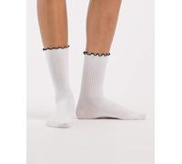 Pieces - Calzini bianchi con volant a contrasto-Bianco One Size