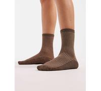 Pieces - Calzini glitterati a righe marroni e beige-Marrone One Size