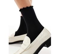 Pieces - Calzini neri a coste con volant-Nero One Size