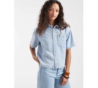 Pieces - Camicia di jeans a maniche corte lavaggio azzurro in coordinato-Blu XXL