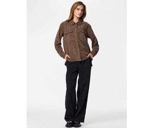 Pieces - Camicia marrone con bottoni-Nero S