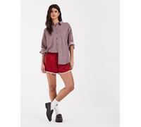 Pieces camicia oversize a maniche lunghe a righe rosa e marroni-Marrone XL