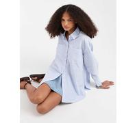 Pieces - Camicia oversize bianca e blu a righe-Bianco XS