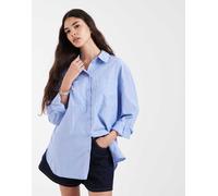 Pieces - Camicia oversize blu a righe bianche-Bianco M