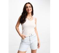 Pieces - Canotta bianca con scollo a V e finiture in pizzo-Bianco L