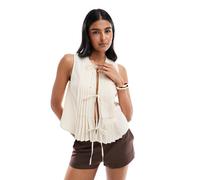 Pieces - Canotta color crema a pieghe allacciata sul davanti-Bianco M