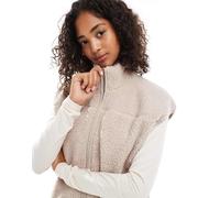 Pieces - Canotta effetto teddy color grigio argento con zip sul davanti L