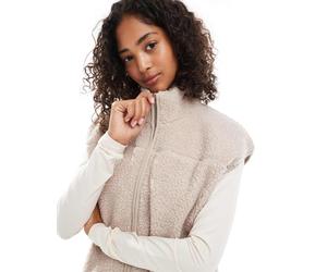Pieces - Canotta effetto teddy color grigio argento con zip sul davanti L