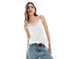 Pieces - Canottiera bianca con dettagli in pizzo-Bianco XS