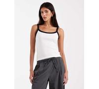 Pieces - Canottiera bianca con finiture a contrasto-Bianco S